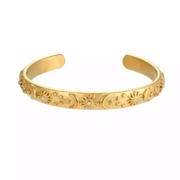 NEW 18K GOLD CHUNKY SUN MOON STAR CUFF BANGLE BRACELET - Picture 5 of 5